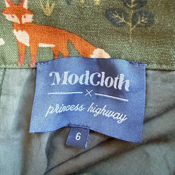 ModCloth x Princess Highway Fox Print Linen Cotton Skirt US 2 - Picture 4 of 7